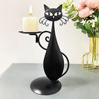 Black Cat Candle Holder for Pillar Candles Led Flameless Candles, Retro Rustic Farmhouse Home Metal Cat Decor Candlestick for Centerpiece, Dining Table, Housewarming Gifts