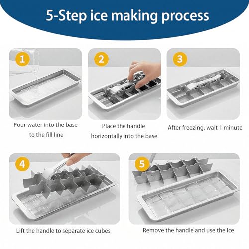 Stainless Steel Ice Cube Trays with Tweezers, Easy-Release Lever Handle, Durable Metal Ice Cube Trays for Freezer, Ideal for Whiskey, Cocktails & Drinks (1 Pack) - color: 18-Cube Ice Tray - Pack of 1