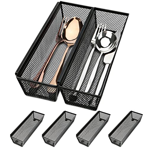 Smgmg Silverware Drawer Organizer, Silverware Organizer for Drawer, 6 Pack Utensil Organizer for Kitchen Drawers, Kitchen Drawer Organizer for Large Utensils with Interlocking Arm (9.6 * 3 * 2 inch) - color: Black, size: 9.6 * 3 * 2 Inches