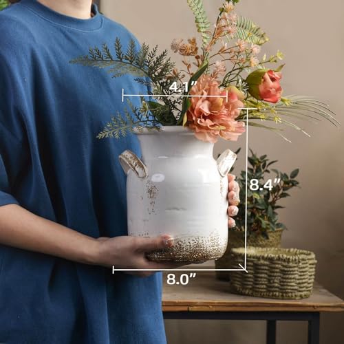 Quoowiit Ceramic Rustic Farmhouse Vase, Distressed Decorative Flower Vase for Home Decor, Ideal Shelf Decor, White Boho Vase for Living Room Bedroom Kitchen Office Decor Centerpiece Table Decorations - color: 8 Inch