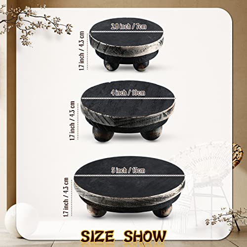 Amyhill 3 Pcs 5/4/3 Inch Wooden Risers for Display Wood Pedestal Stand Mini Tray Stand Round Wooden Pedestal Holder Rustic Riser for Decor Tiered Tray Decor Home Kitchen(Black) - color: Black, size: 5/4/3 Inch
