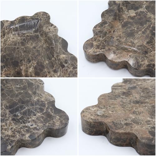 Square Marble Decorative Tray with Scalloped Edge, Luxury Natural Stone Bathroom Vanity Tray, Dresser Top Perfume Coffee Home Kitchen Sink Tray, Key Trinket Ring - color: Dark Emperador
