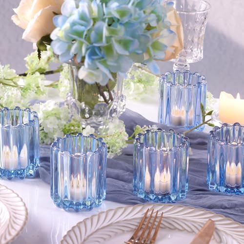 HAVITI 6 PCS Votive Candle Holder, Blue Glass Candle Holders, Tealight Candle Holder for Wedding Centerpieces Dinner Party Baby Shower Table Decor - color: Blue