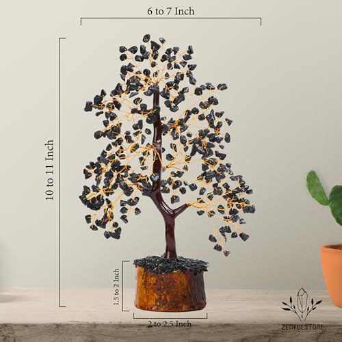 ZENFULSTONE Black Tourmaline Crystal Tree for Protection & Grounding from Negative Energy as Home & Office Decore | Handmade Bonsai for Protection | Perfect Cleansing Energy Gift for Mom & Dad - color: Black Tourmaline Golden Wire