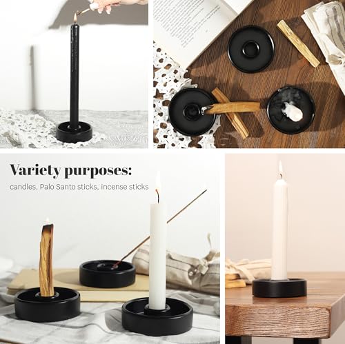 Candlestick Holder - Taper Candle Holders, Candle Tray for Tall Candle Sticks, Vintage Chime Boho Marble Candles Small Dish, Concrete Farmhouse Holders for Tapered Candles Sticks Decor (Black)