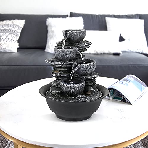 10.6inch Rock Indoor Water Fountain Zen Meditation Tabletop Fountain with LED Light for Home Office Bedroom - color: 10 3/5"_1