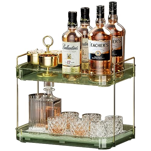 Seoneiro Whiskey Tray, Glass Cup Rack, Mug Holder, Coffee Cup Organizer, Bathroom Countertop Organizer with Drain Board Wine Glass Decorative, Food Tray, Kitchen Spice Rack - color: Dark Green-2