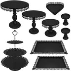 Set of 9 Cake Stands Metal Cupcake Stand Set Multiple Styles Candy Fruit Display Tower Dessert Plate Cake Serving Tray for Birthday Party Wedding Anniversary Baby Shower Engagement (Black) - color: Black