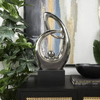 Deco 79 Ceramic Abstract Decorative Sculpture Looped Home Decor Statue with Black Block Base, Accent Figurine 14" x 7" x 25", Silver - size: 14" x 7" x 25"