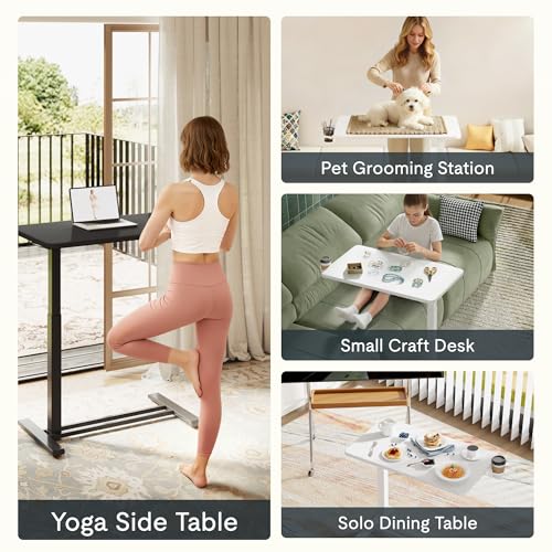 FLEXISPOT H7 Adjustable Overbed Bedside Table with Wheels Pneumatic Mobile Standing Desk Laptop Desk Rolling Computer Cart Movable Overbed Tables Hospital Home Use(27.6" W x 15.7" D, Black Table) - color: Black, size: Small