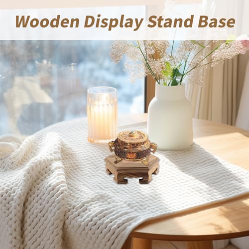 Wooden Display Stand Base 4.65" x 1.38" Hexagonal Wood Carved Pedestal Oriental Style Home Decoration for Vase, Flower Pots, Teapot, Table Lamp, Fishbowl - style: Hexagonal