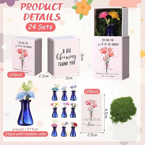 24 Sets Mother's Day Bulk Gifts for Women Teacher Nurse Appreciation Positive Mini Bud Vases with Flower Office Desk Decor Mini Box Breathing Thank You Gifts for Graduation Coworker Staff (Blue) - color: Blue