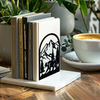 Peacoblue Metal Bookends for Shelves, Modern Decorative Heavy Duty Study Book Support Stoppers for Office, Desk, Shelf, Room 5.3"x4.3"x7.9" Cast Iron Bookends, 1 Pair (Mountain and Forest with Bear) - style: Mountain and Forest with Bear