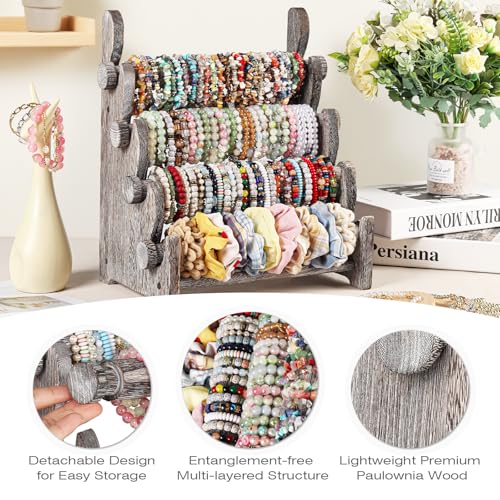 TOPNEW 4 Tier Wooden Bracelet Holder,Scrunchie Bangle Watch Necklace Display Storage Jewelry Holder Stand Display Organizer,Antique White - color: 4 Tier Antique White