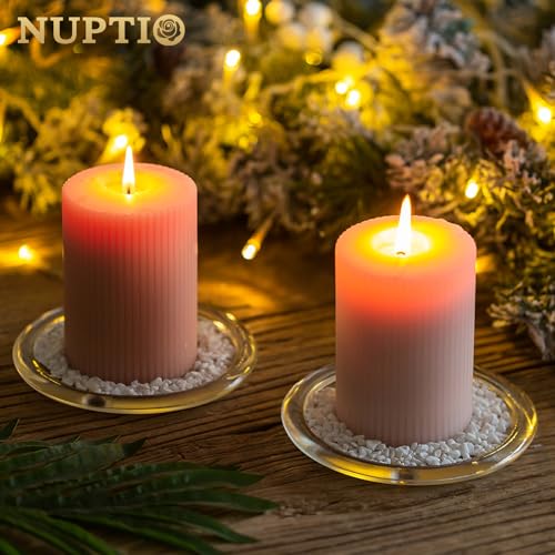 Nuptio Candle Plate Clear Glass Candle Tray Round Pillar Candle Holder Large Tray - 1 Pc for Wedding Party Dinner Event Bathroom Centerpiece Home Decor, 5.12 Inches in Diameter - size: Medium-1Pc