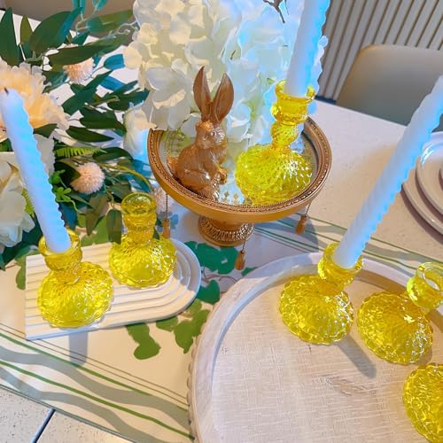 Glass Candlestick Holder,Striped Taper Candle Holders,Set of 6 Candle Stand for Table Centerpieces, Home Decor,Weddings,Festival and Parties (Yellow Dimond) - color: Yellow Dimond