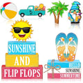 Vercraft 11 Pcs Summer Decorations Set Sunshine Tiered Tray Decor Hello Sweet Summer Wooden Blocks Flip Flops Coconut Tree Centerpiece for Home Office Decorations - style: Hawaiian