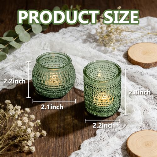 Rubtlamp 24Pack Green Votive & Tea Light Candle Holders with Dot Design, Glass Candle Holder for Table Centerpiece, Wedding, Baby Shower, Home Decorations - color: Green