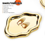 Ceramic Jewelry Dish for Women, Jewelry Tray Trinket Dish, Irregular Cloud Shape Ceramic Plate, Watch Keys Tray Ring Dish Holder for Mother's Day/Christmas/Thanksgiving/Birthday Gift(Gold) - color: Gold