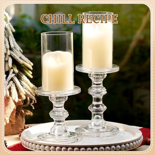 CHILL RECIPE Hurricane Candle Holder Glass Pillar Candle Holder Set of 3, Tall Big Wide Taper Candlestick Candle Holder with Chimney for Christmas Decoration Wedding Table Dinning Church Centerpiece - color: Clear-hurricane