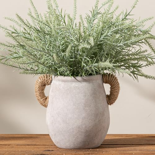 Ceramic Flower Vase Home Decor - White Rustic Table Flowers Vases Living Room Bedroom Plant Decoration Modern Farmhouse Vintage for Kitchen Shelf Office Coffee Dining Desk House (7.1" with Jute Rope) - color: 05-with Hemp Rope-7.1"