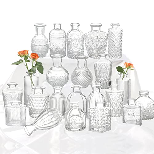 Glass Bud Vase Set of 22, Small Vases for Flowers, Clear Centerpieces, Mini in Bulk Rustic Wedding Decorations, Vintage Look Home Table Flower Decor - color: Clear