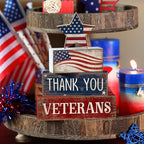 CroBlissful 4 Pcs Memorial Day Decorations Patriotic 4th of July Tabletop Decorations Red White Blue Table Centerpieces Star Sign for Office Tiered Tray Home Shelf 250th Anniversary - style: Star