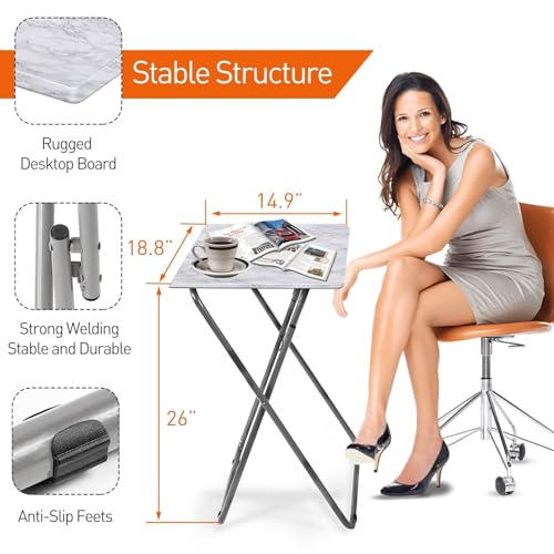 Garden 4 You TV Tray Table, Folding Dinner Tray With No Assembly Required, Sturdy Foldable Snack Eating Table for Living Room, 2PCS (White Marble) - color: White Marble, size: 2pcs
