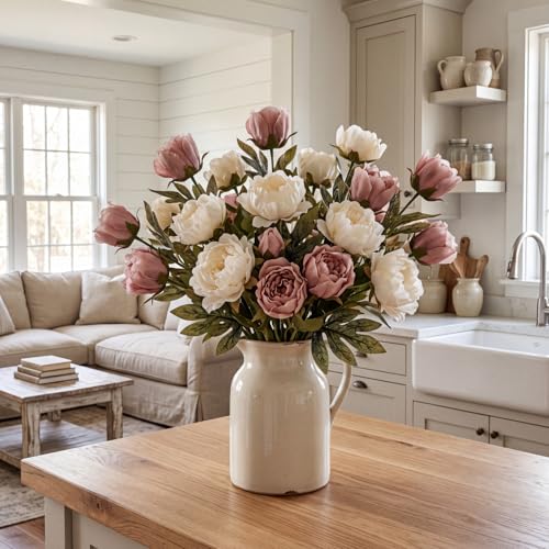 Thiccywoov 8 Pcs Faux Peony Stems Flowers Bulk Vintage Artificial Silk Peonies Stems Real Look Fake Peonies Branches for Vase Filler DIY Bouquet Centerpiece Home Indoor Outdoor Decoration (Multicolor) - color: Multi Color