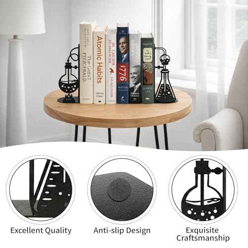 Chemistry Metal Bookends for Shelves, Experimental Bookends Decor for Chemistry Classroom Laboratory Bookshelf, Ideal Chemistry Gift for Nerds Chemistry Teachers Friends Professors Graduates Scientist - color: Black Chemistry