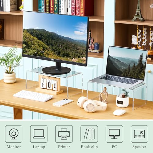 RattanView 3 Pcs Extra Large 16, 15, 14 Inch Acrylic Display Risers Clear Acrylic Shelf Riser Display Stands 8 mm 5 mm Thick Rectangular for Monitors Large Scale Figurines Trophy Commercial Use - size: 16, 15, 14 Inch