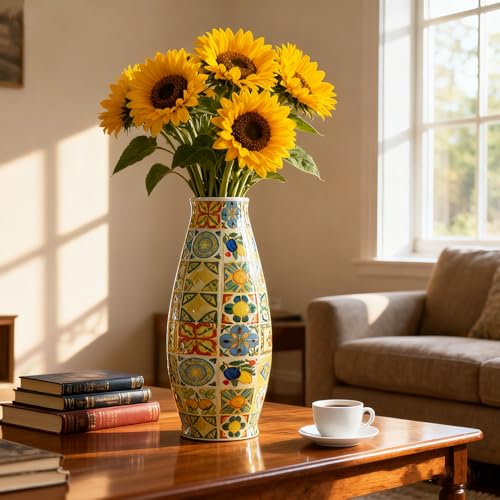 3D Puzzle Vase with LED Light, Creative Puzzle Vases for Adults DIY Crafts Decorative Flower Vase for Home, Women Unique Gifts Christmas Mother's Day - color: Mexican Tiles