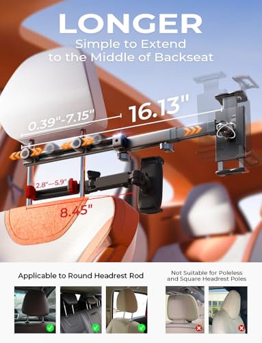 LISEN for iPad Holder Car Road Trip Essentials Travel Activities for Toddler Kids Gifts, Car Accessories for Women Moms Truck Interior 3in1 Tablet Holder for Back Seat Car Camping Headrest Organizer