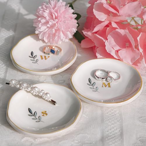 Personalized Ceramic Ring Dish, Initial Jewelry Tray for Rings, Earrings, Necklaces & Bracelets, Gift for Engagements, Birthdays, Holidays, Mom, Sister, Bridesmaid, Bride-to-Be, 4" Ring Plate - color: D