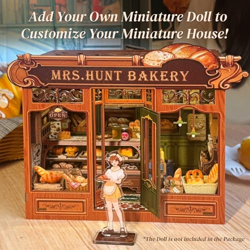 Fsolis Book Nook Kit - DIY Miniature House Kit for Adults Booknook 3D Wooden Puzzles Bread Shop Diorama Model Gifts for Women Book Lovers (MRS.Hunt Bakery) - style: MRS.Hunt Bakery