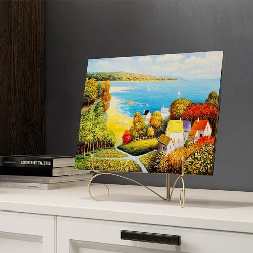 Plate Display Stands with Hinged Folding Design, 8 Inch Picture Frame Stand for Tables, Decorative Easels for Plates, Photos, Cards and Books, 8’’ Gold