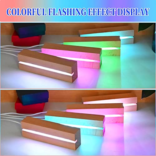 EATAKWARD 4 Pcs 5.9" Wood Rectangle Light Display Pedestal, Wooden LED Display Base Dimmable Colorful Lights Lamp Stand with USB Cable for Acrylic, Crystal, Night Light, Glass Resin Art - color: Inner Slot, Square Base