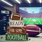 Yuntau 4 Pcs Football Fall Table Decoration Happy Football Wooden Block Sign Rugby Tiered Tray Decor Centerpiece Decorative Faux Book Stack for Holiday Tabletop Fireplace Shelf Desk Party Decor - style: Classic Football