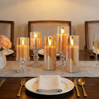 Rechargeable Flameless Candles, Realistic Flickering LED Flameless Candles Real Wax Candle with Remote Control and Timer, Gold Glass Electronic Candle, 1 Set of 5（Gold） - color: Rechargeable-Copper wire