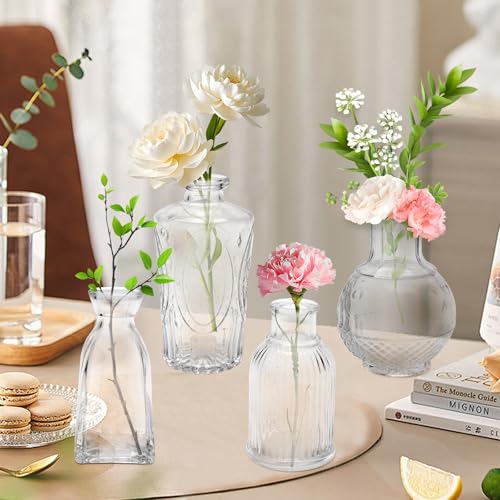 24PCS Clear Glass Bud Vases Set,Small Flower Arrangement Vase,Vintage Crystal Glass Design,Wedding,Party Decoration,Home Flower Arrangement (24)