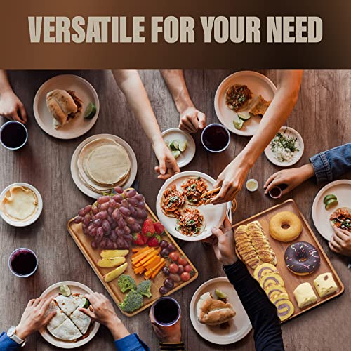 2pcs 15"x10" Solid Acacia Wood Serving Trays Rectangular Wooden Serving Platters Natural Wooden Boards for Bar Coffee Party（Brown） - color: Brown, size: 15"x10"