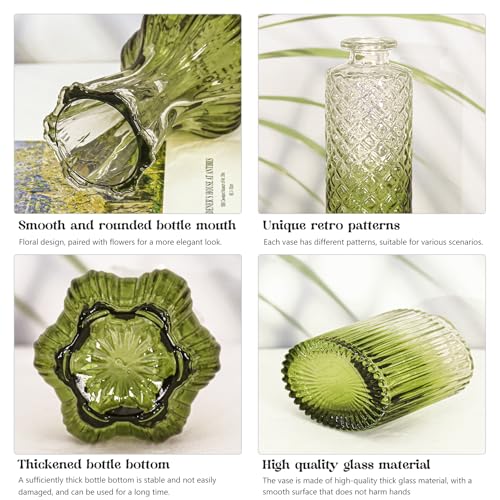 Set of 4 Glass Bud Vase Set, Small Vintage Clear Flower Vase Centerpieces for Table Bulk Cute Rustic Style Mini Vase for Home Decor Wedding Baby Shower Birthday Party(Ombre Green) - color: Ombre Green
