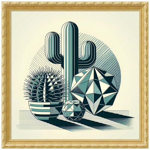 Amanti Art Framed Wall Art Print 36x36 Succulents in Angled Vases by David Galan, Abstract Wall Art, Modern Contemporary Decor, Large Poster Painting Artwork for Living Room, Bedroom, Bathroom, - color: Versailles Gold, size: 36"L x 36"W