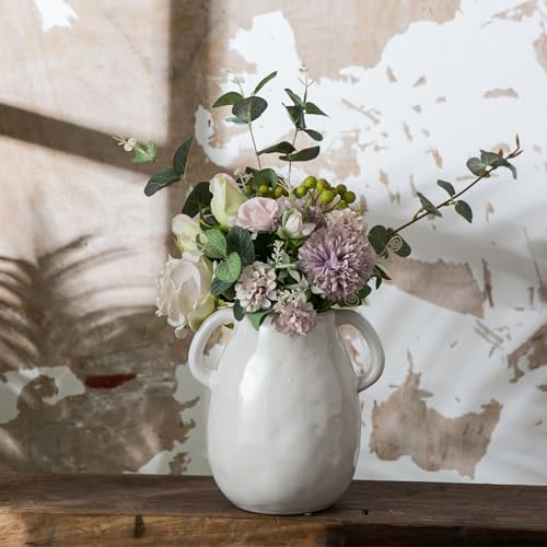 White Ceramic Vase with 2 Handles for Modern Farmhouse Home Decor, Vintage Rustic Decorative Vases, Small Vase for Fresh and Dried Flowers, Centerpiece Table Decorations, 7 Inch - color: 2 White Handles