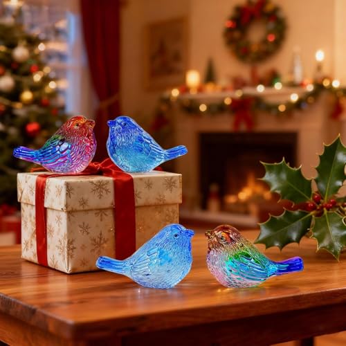 QFkris 3" Small Bird Statues Home Decor Accents 2 Pack Blown Glass Birds Decor for Tabletop, Office Desk, Living Room, Coffee Table, Shelf, Bookshelf (2 PCAK) - style: 2Pack Blue