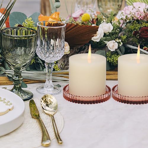 Glass Pillar Candle Holder, 4" Candle Plates Set of 6, Glass Candle Holders for Wedding, Party, Holiday, Home Decor, Table Centerpiece - color: Reddishbrown, size: 6 pcs