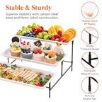 Lifewit 3 Tier Serving Tray, 36 x 17 cm/14 x 6.5" White Plastic Tiered Food Serving Platters, Tiered Tray Stand for Party with Black Collapsible Metal Stand, Dessert Display Stand for Cookies/Crackers - size: 14" x 6.5", style: Basic