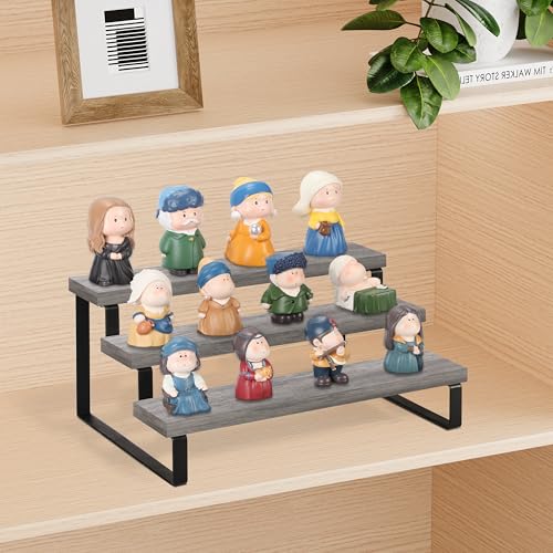 YINMIT Wooden Display Riser Stand, Tiered Perfume and Cologne Organizer Stand, 3 Tier Spice Rack Organizer, Rustic Display Shelf for Candles (3 Tier,Grey) - color: 3 Tier,Grey