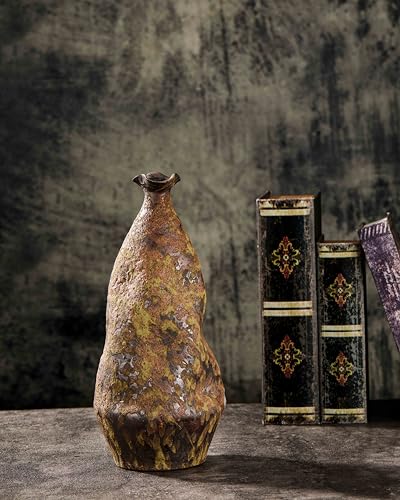 Handmade Wabi-Sabi Ceramic Vase - 13.3" Rustic Farmhouse Decor, Primitive Home Accent for Living Room, Cottagecore Gift (5.5"x5.5"x13.3")
