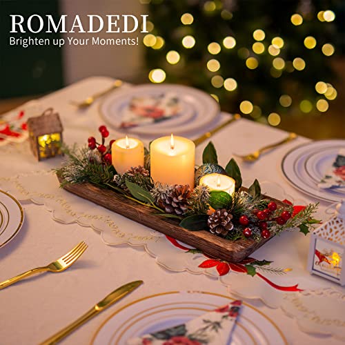 Romadedi Wooden Decorative Tray Candle Holder - Wood Long Narrow Tray Home Decor Small Rustic Centerpieces Trays for Coffee Table Dining Room Kitchen - color: Rustic-rectangular